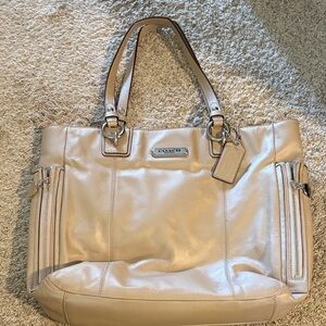 Coach Cream Leather Tote with Shimmery tan tone and Silver Hardware